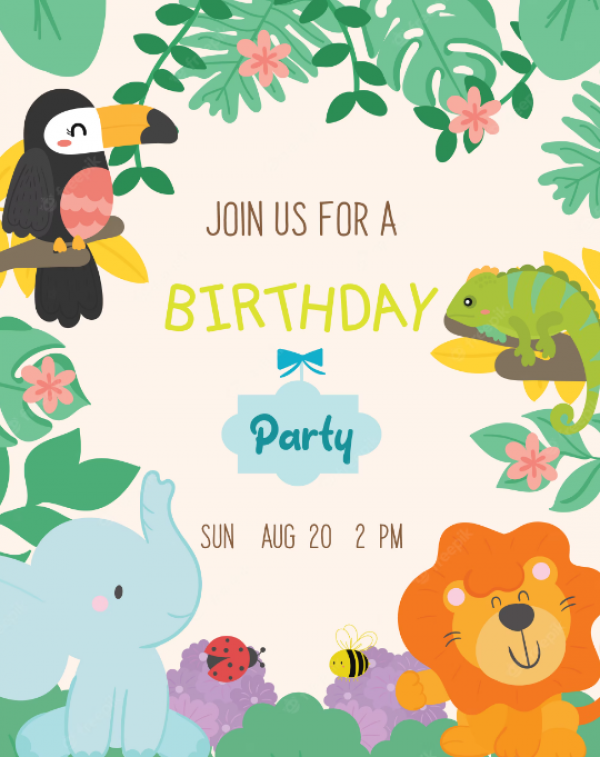 Desain undangan dengan gambar hewan lucu